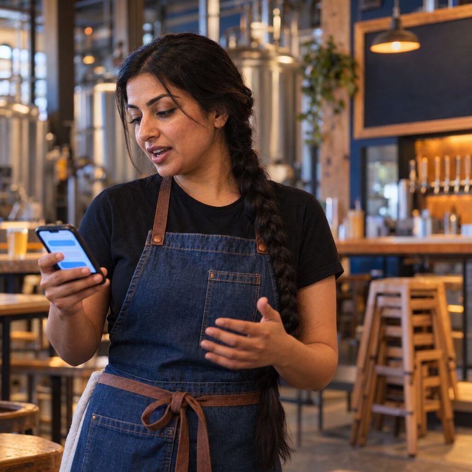 Illustrative photo: the co-owner of a small craft brewery asks Canada Labour Law Expert for help from their phone.