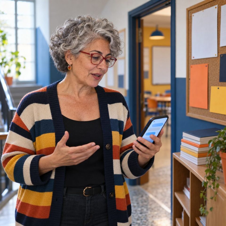 Illustrative photo: the owner of a small language school asks the ChatGPT Ads Manager for help from their phone.