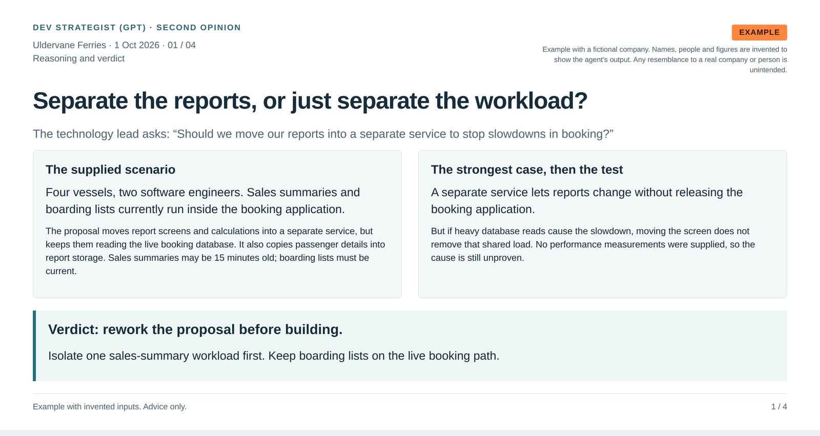 A second opinion comparing reporting isolation with a separate service.
