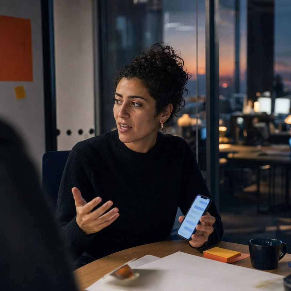 Illustrative photo: the chief technology officer of a logistics software company asks the DevOps Agent for help from their phone.