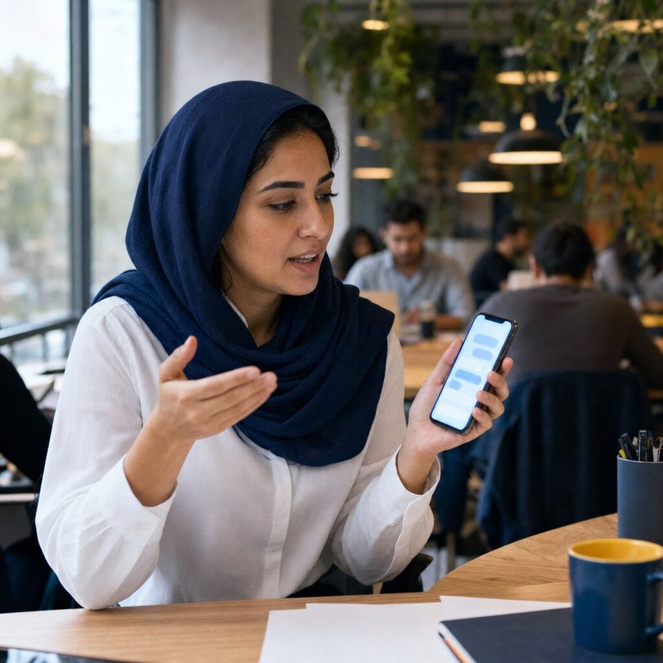 Illustrative photo: the marketing manager of a home-services company asks the SEO Agent for help from their phone.