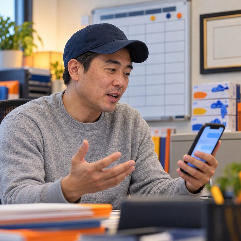 Illustrative photo: the owner of a small home health care agency asks US Labor Law Expert for help from their phone.
