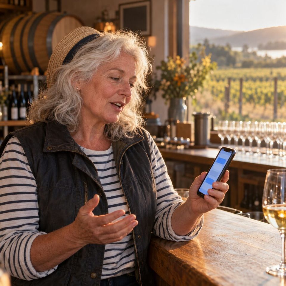 Illustrative photo: the owner of a small family vineyard asks the Xero Expert for help from their phone.
