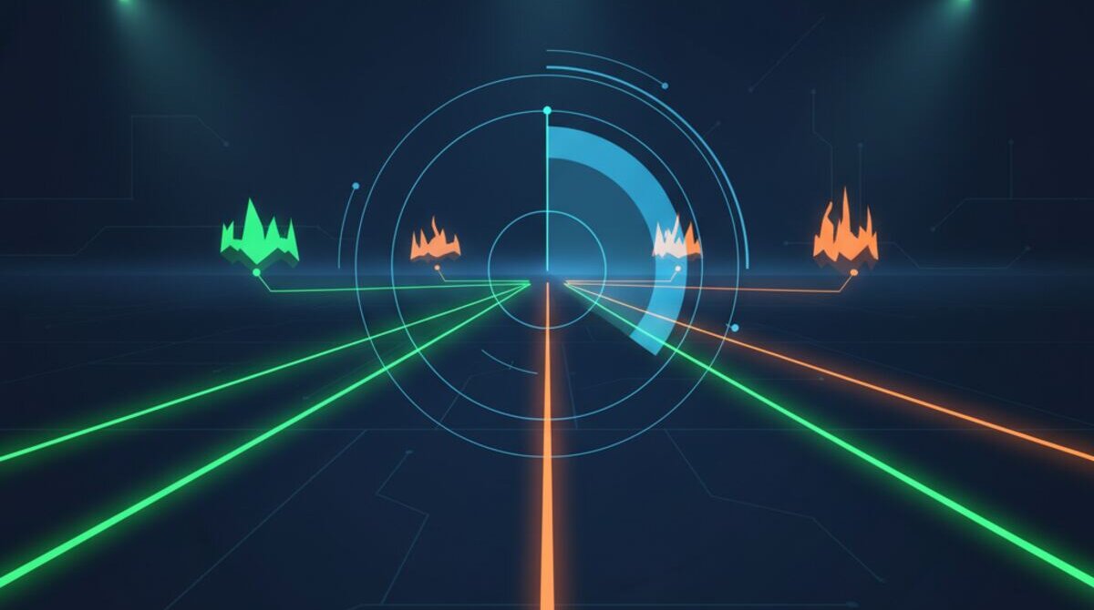 Digital illustration of proactive strategic command center with radar sweep revealing opportunities and threats on the horizon