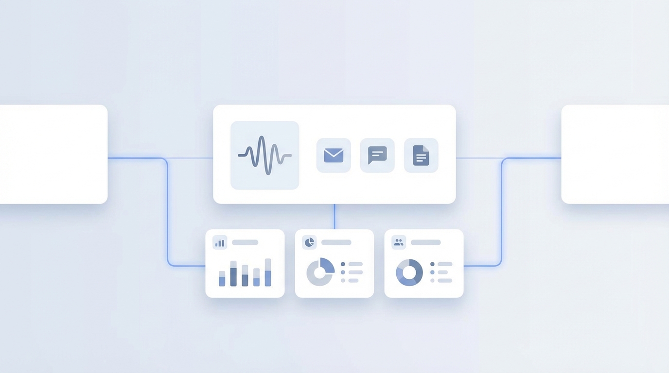 AI dashboard analyzing multiple communication channels including email, Slack, and documents to build a voice profile