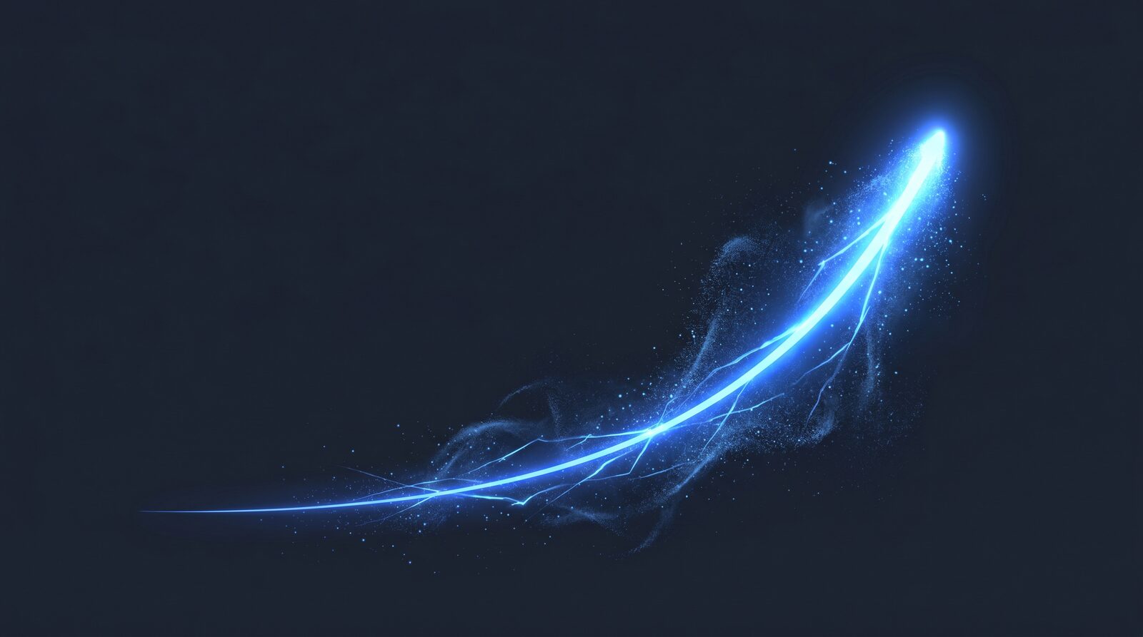 An electric blue exponential abundance curve bending sharply upward on a deep navy background