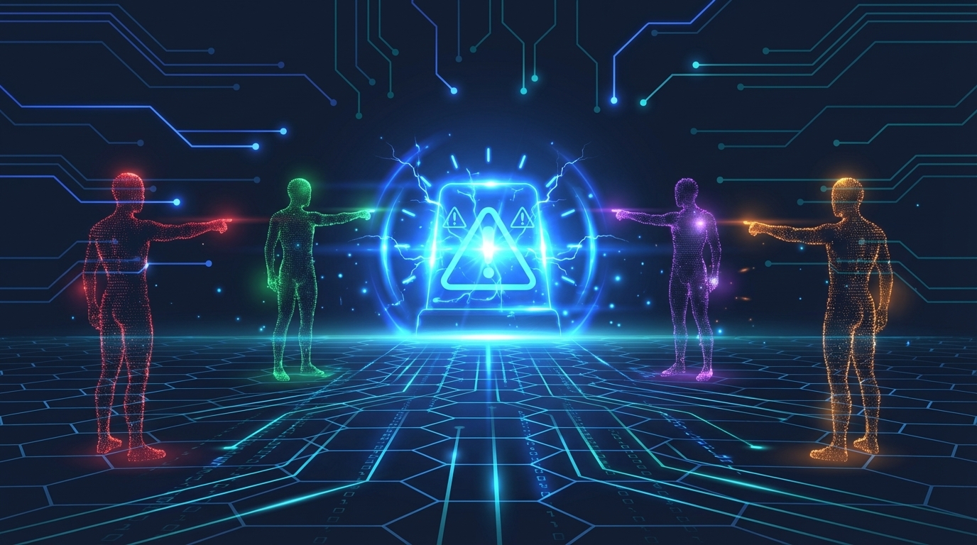 Four AI research agents converging on a warning beacon, representing the unanimous verdict on Claude Mythos