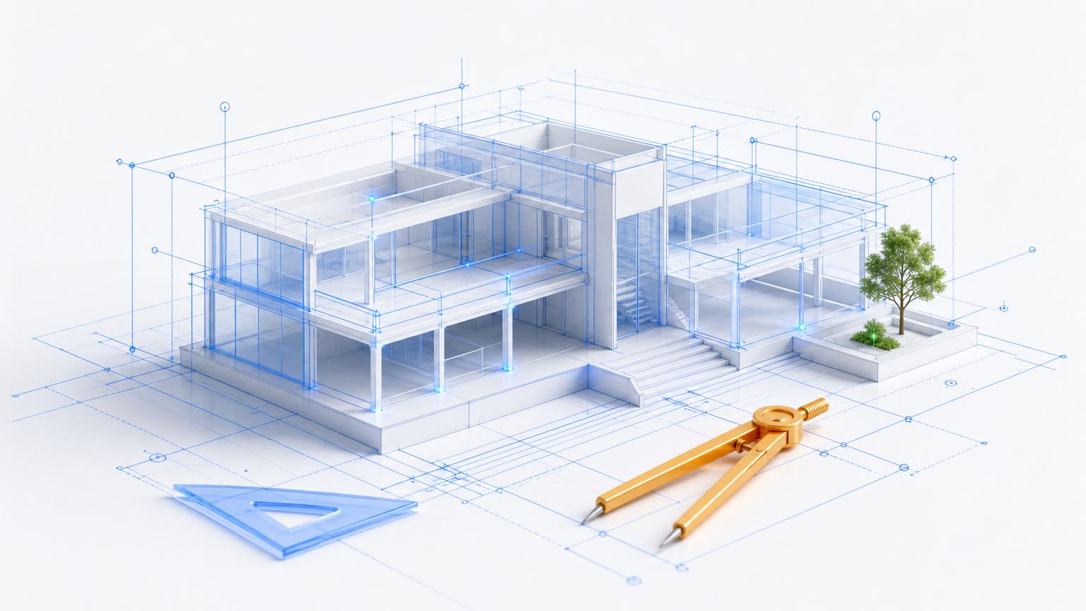 Precise glowing architectural blueprints of light, craftsmanship and rigor.