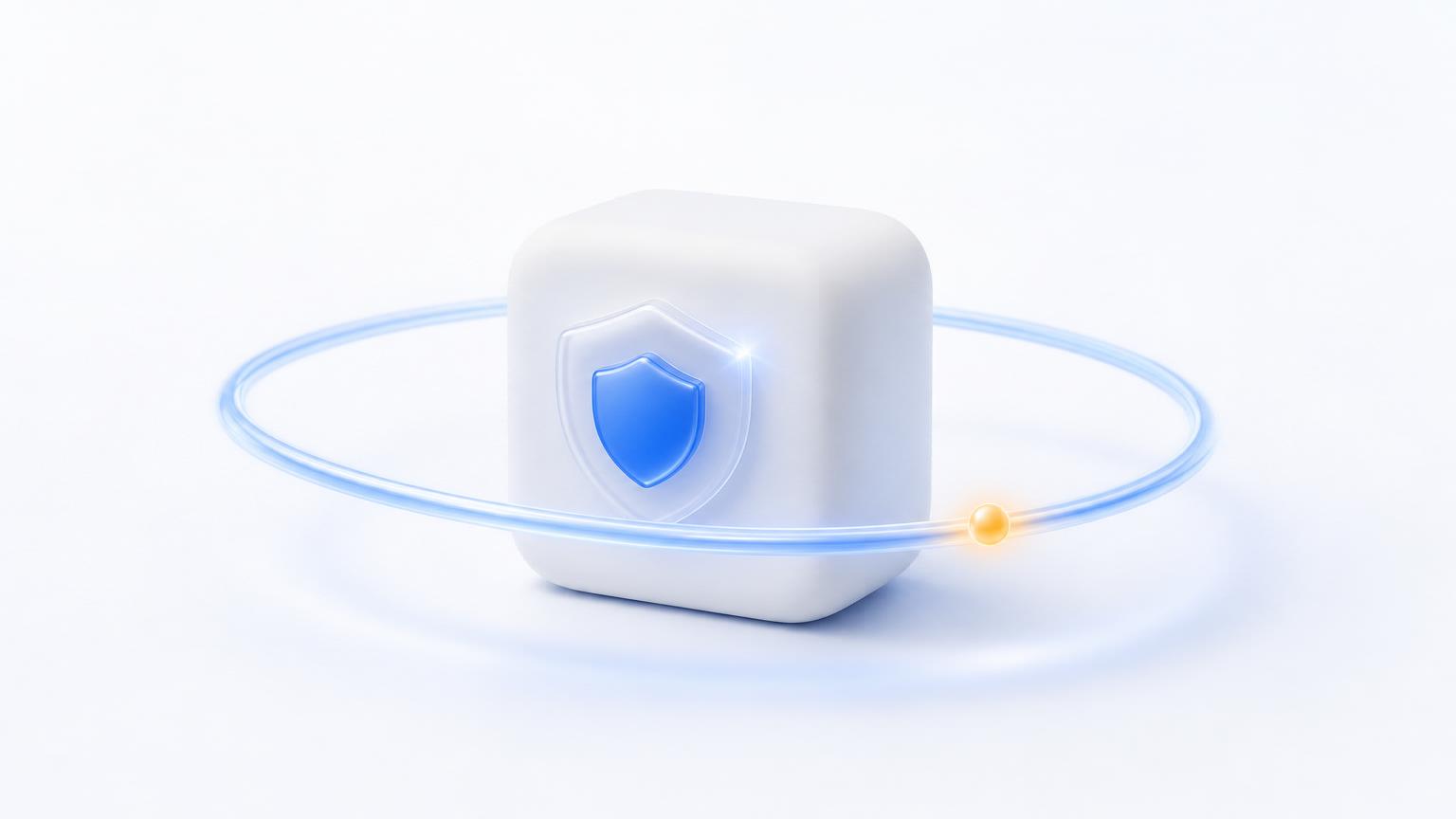 A closed monitoring loop orbiting a secured core, with a small amber pulse.